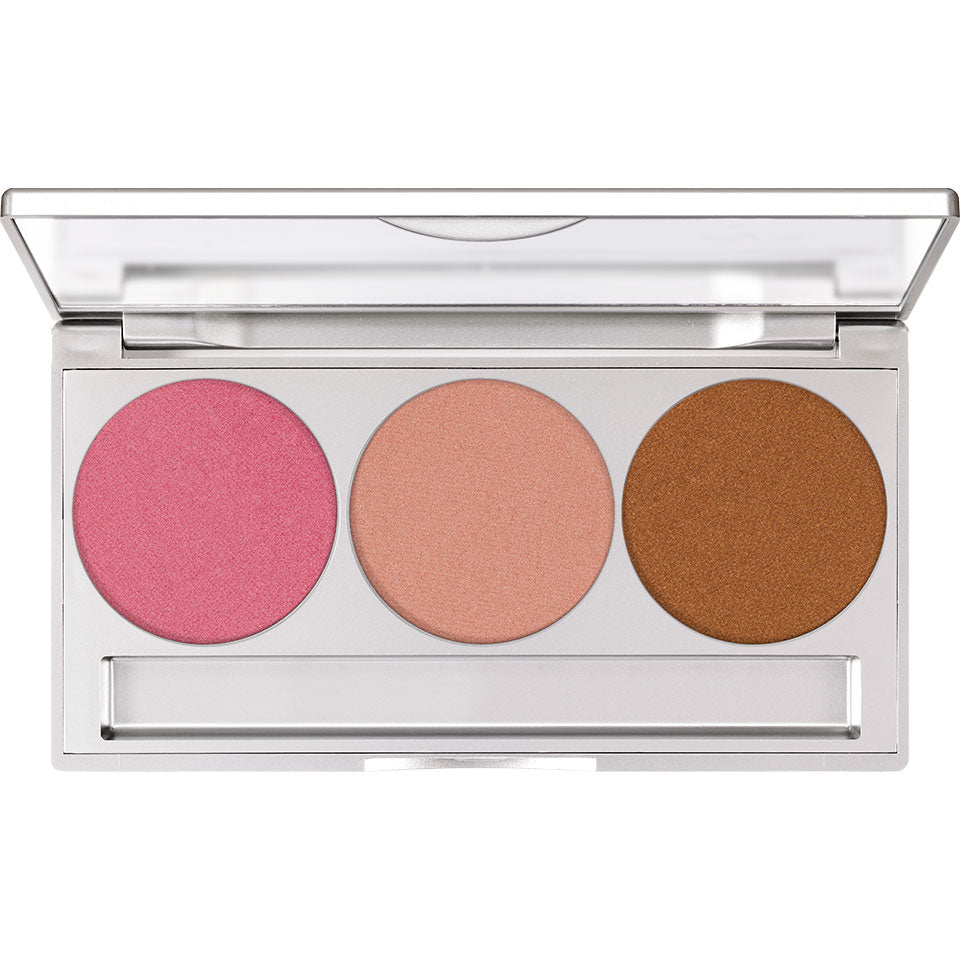 KRYOLAN Glamour Glow Trio glow 1 – Highlighter & Bronzer, 9 g | ø 36 mm, Palette offen