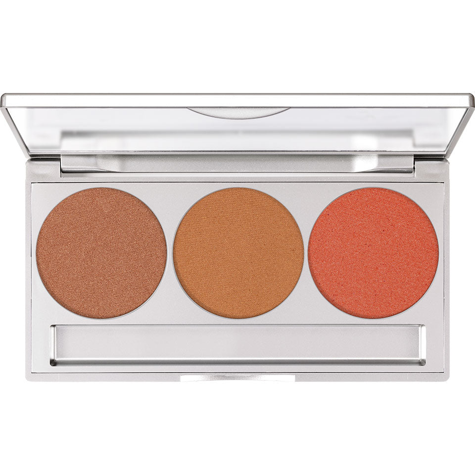 KRYOLAN Glamour Glow Trio glow 3 – Highlighter & Bronzer, 9 g | ø 36 mm, Palette offen