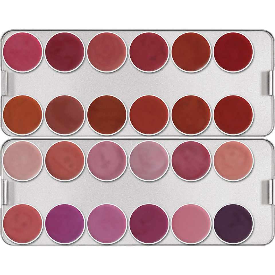 KRYOLAN Lip Rouge Palette 24 Farben pearl – glänzende Lippenfarben, 96g, offen