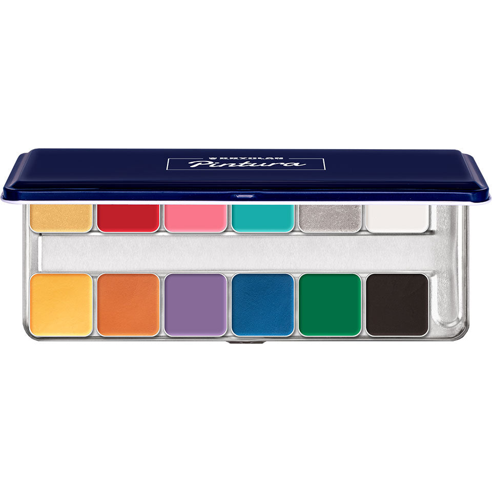 KRYOLAN Pintura Water Color Palette 12 Farben – Face & Body Paint, 40ml, halboffen