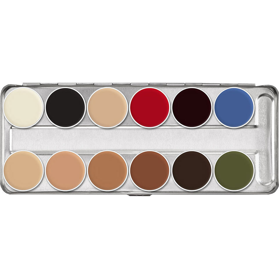 KRYOLAN RMG Rubber Mask Grease Palette 12 Farben standard – Spezialteint für Gummiplastiken, 40ml