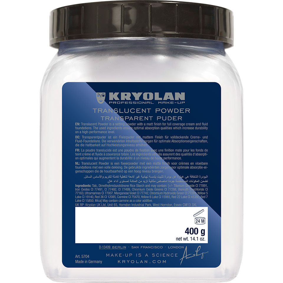KRYOLAN Transparentpuder TL1 – Mattierendes Fixierpuder, 400g, Dose geschlossen