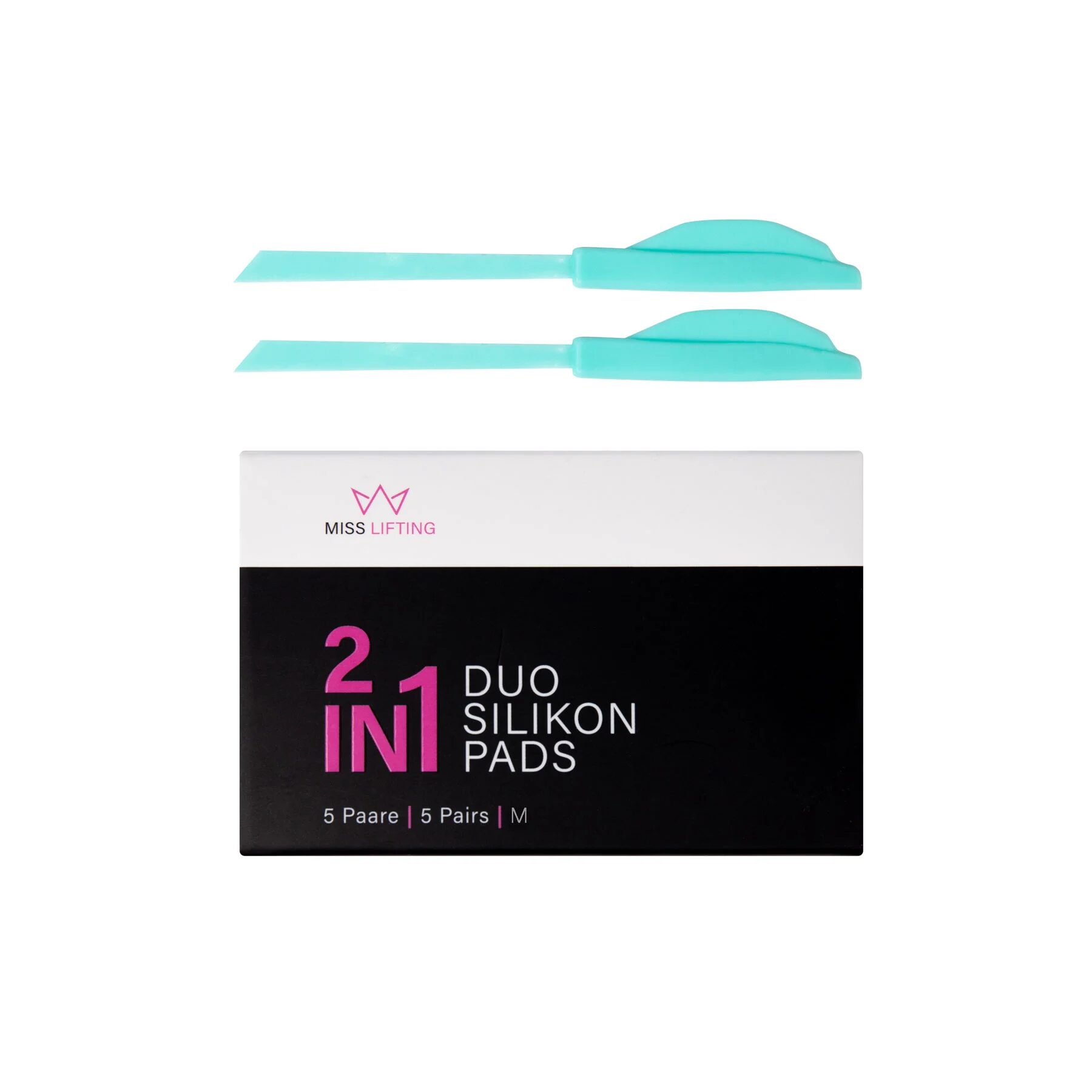 MISS LASHES 2 in 1 Duo Silikonpads – Größe M, 5Paar, Pads und Umkarton