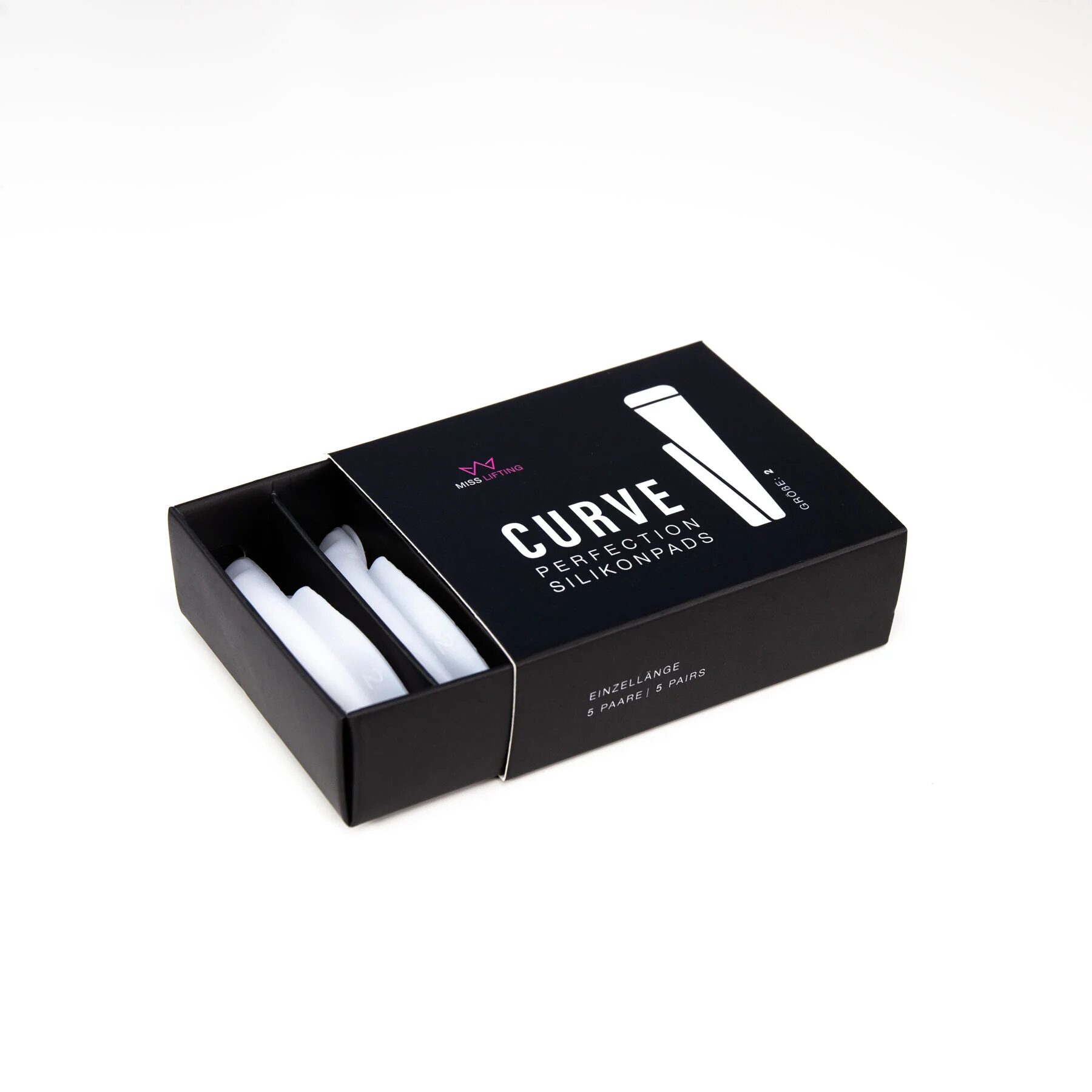 MISS LASHES Curve Perfektion Silikonpads – Größe 2, 5Paar, Pads und Umkarton