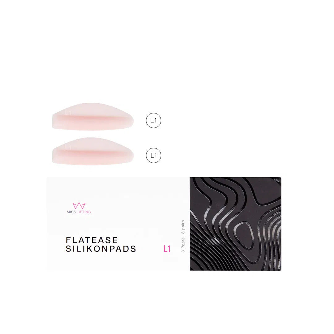 MISS LASHES FlatEase Silikonpads – Größe L1, 8Paar, Pads und Umkarton