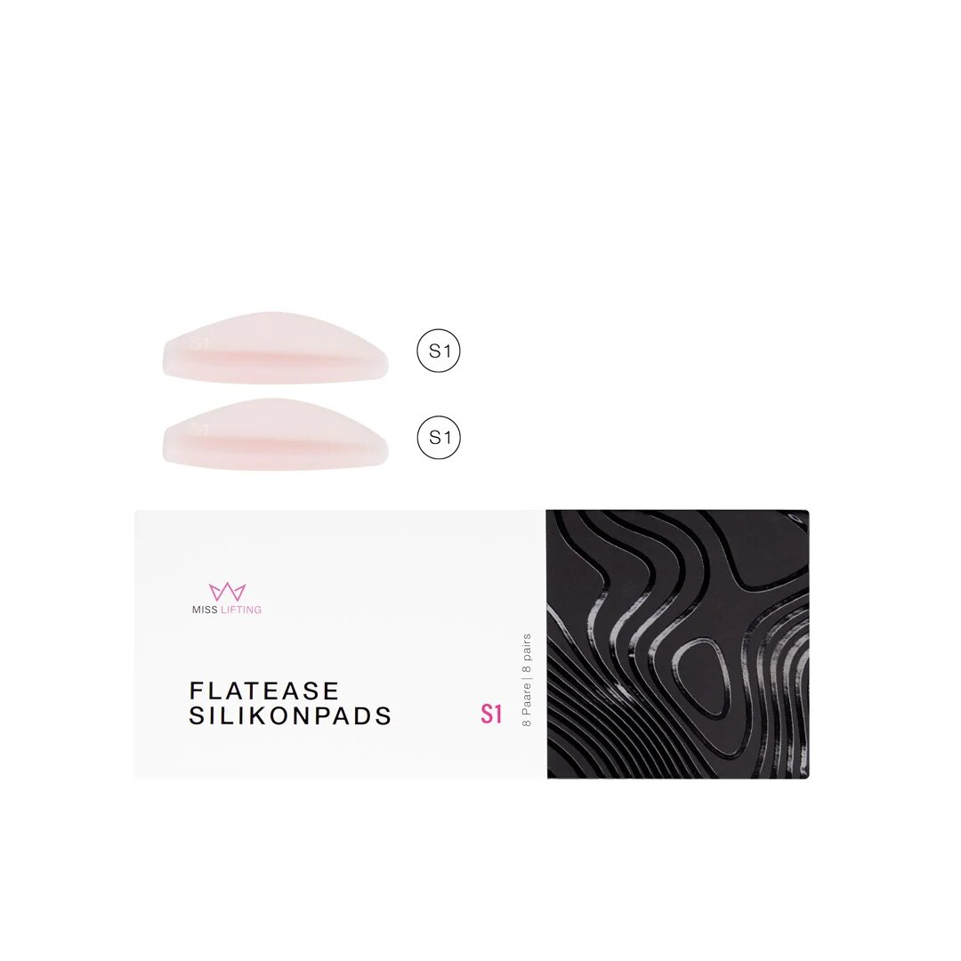 MISS LASHES FlatEase Silikonpads – Größe S1, 8Paar, Pads und Umkarton