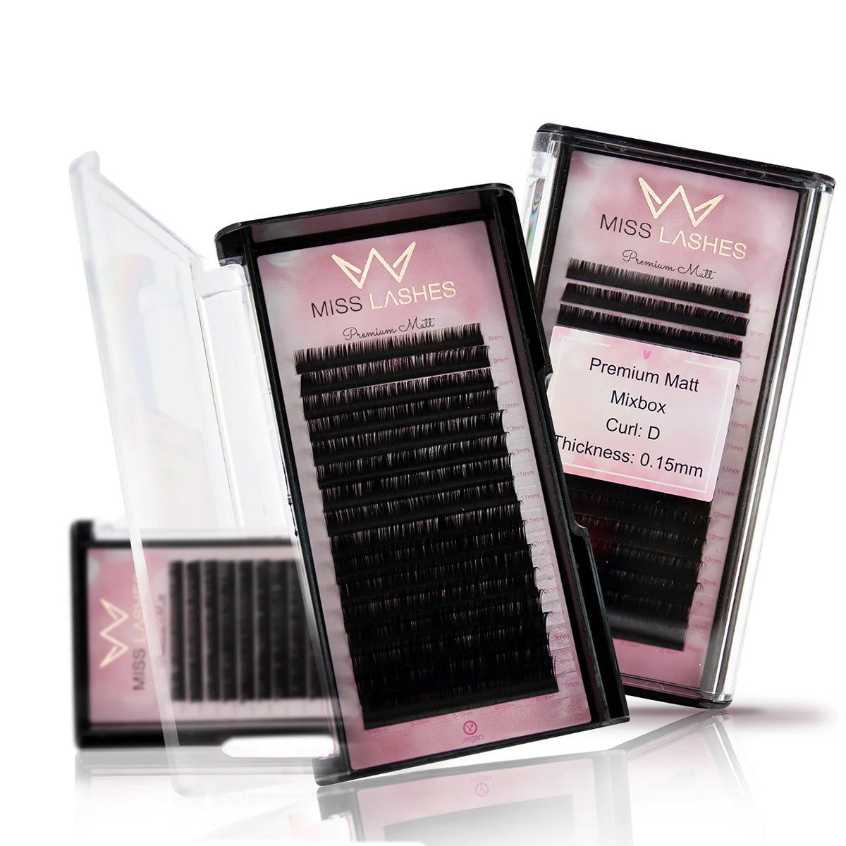 MISS LASHES Premium Matt Wimpern – 1:1 | Volumen | D-Curl | Stärke 0.15, 1Box, Boxen offen