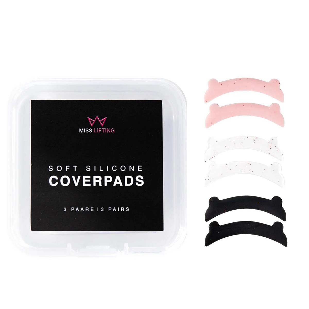 MISS LASHES Soft Silikon Coverpads, 3Paar, Pads und Behälter
