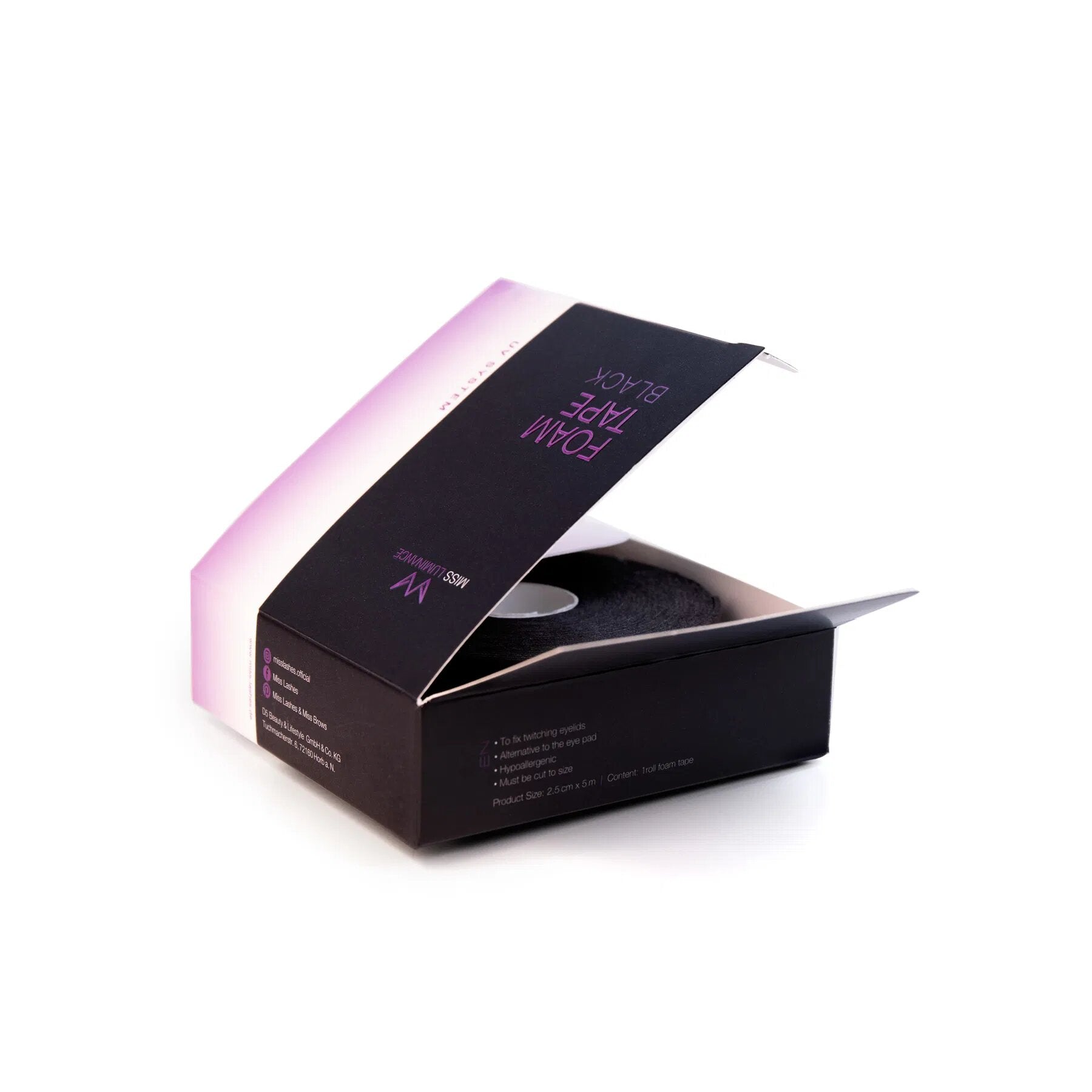 MISS LASHES UV-Foam Tape Schwarz, 2,5x5m, Schaumband in offenem Umkarton