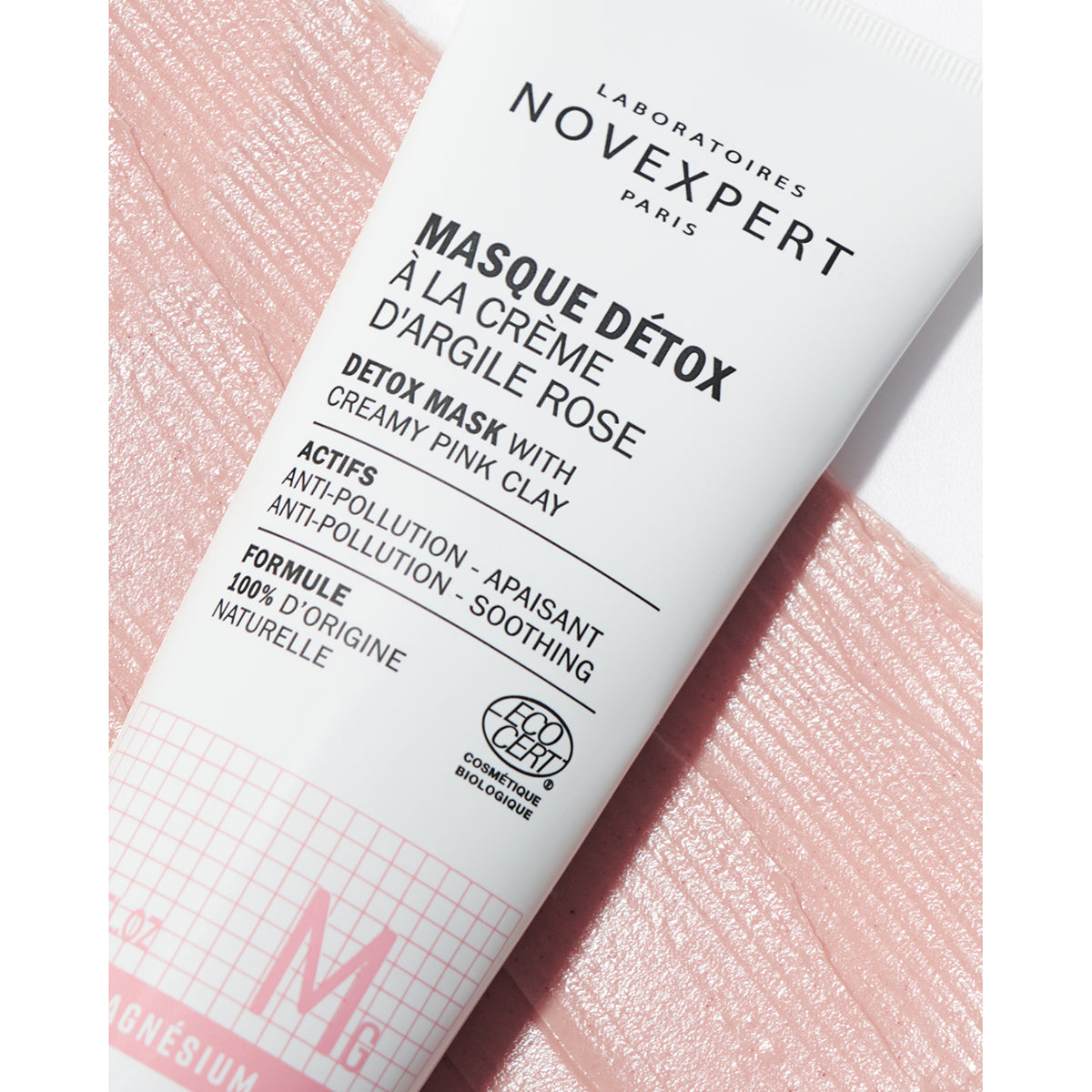 NOVEXPERT Detox Mask With Creamy Pink Clay – für sensible Haut, 75ml, Tube und Probe der Crememaske