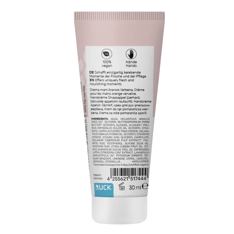 PECLAVUS Handcreme Orange Eisenkraut, 30ml, Tube Rückseite