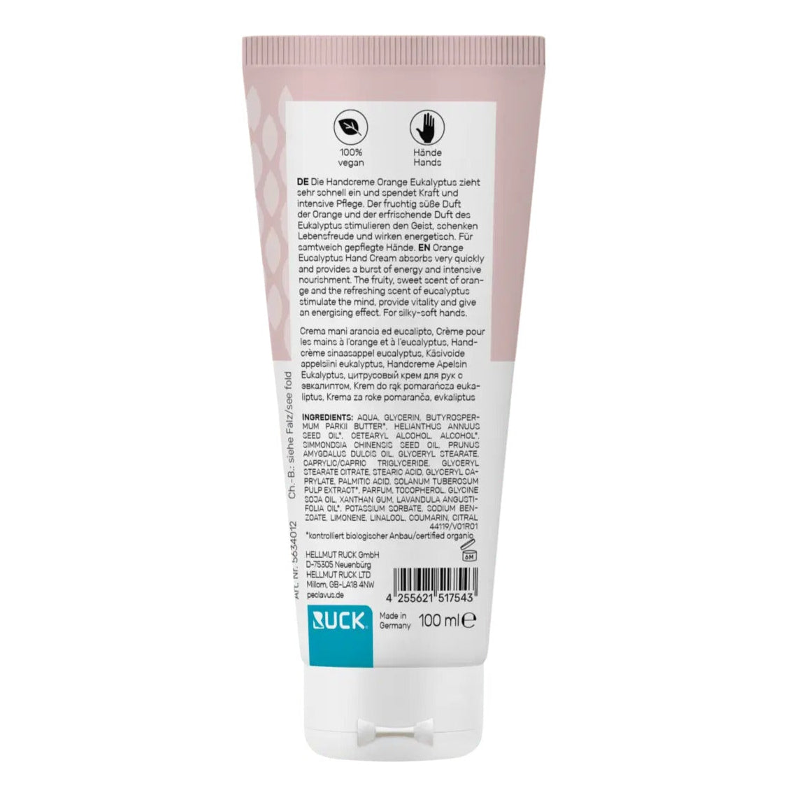 PECLAVUS Handcreme Wildrose, 100ml, Tube Rückseite