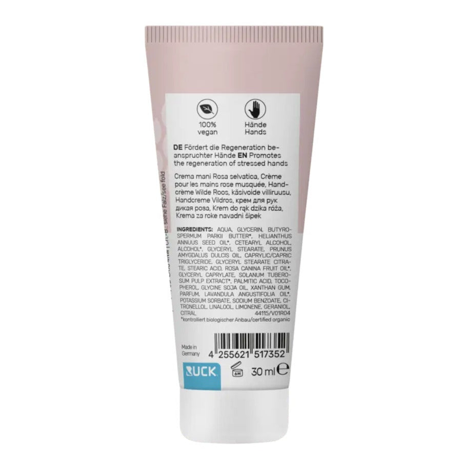 PECLAVUS Handcreme Wildrose, 30ml, Tube Rückseite