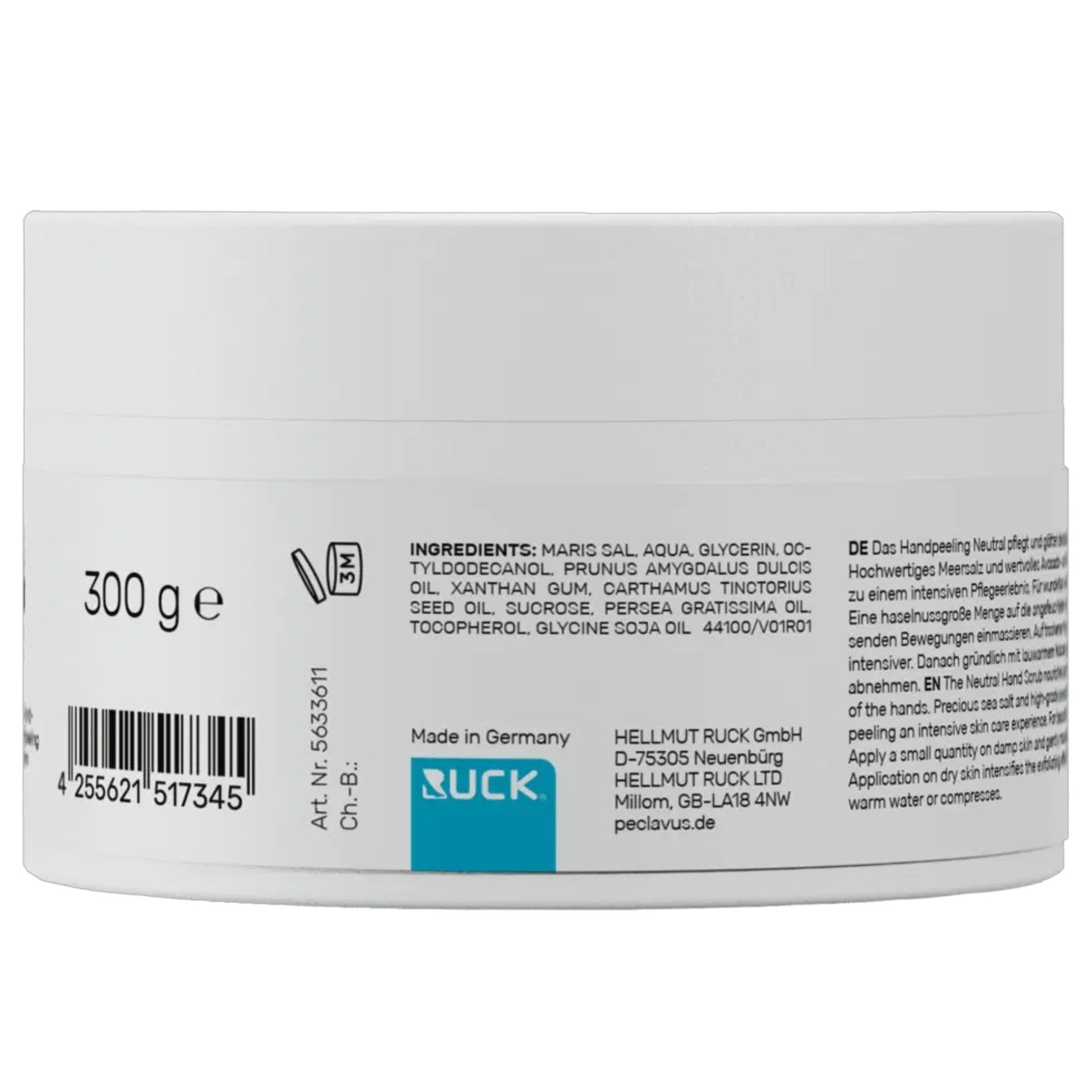 PECLAVUS Handpeeling neutral – NATRUE Naturkosmetik, 300g, Dose Rückseite