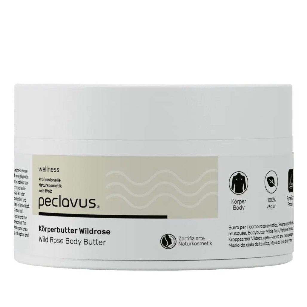 peclavus Körperbutter Wildrose, 250ml, Tiegel Vorderseite