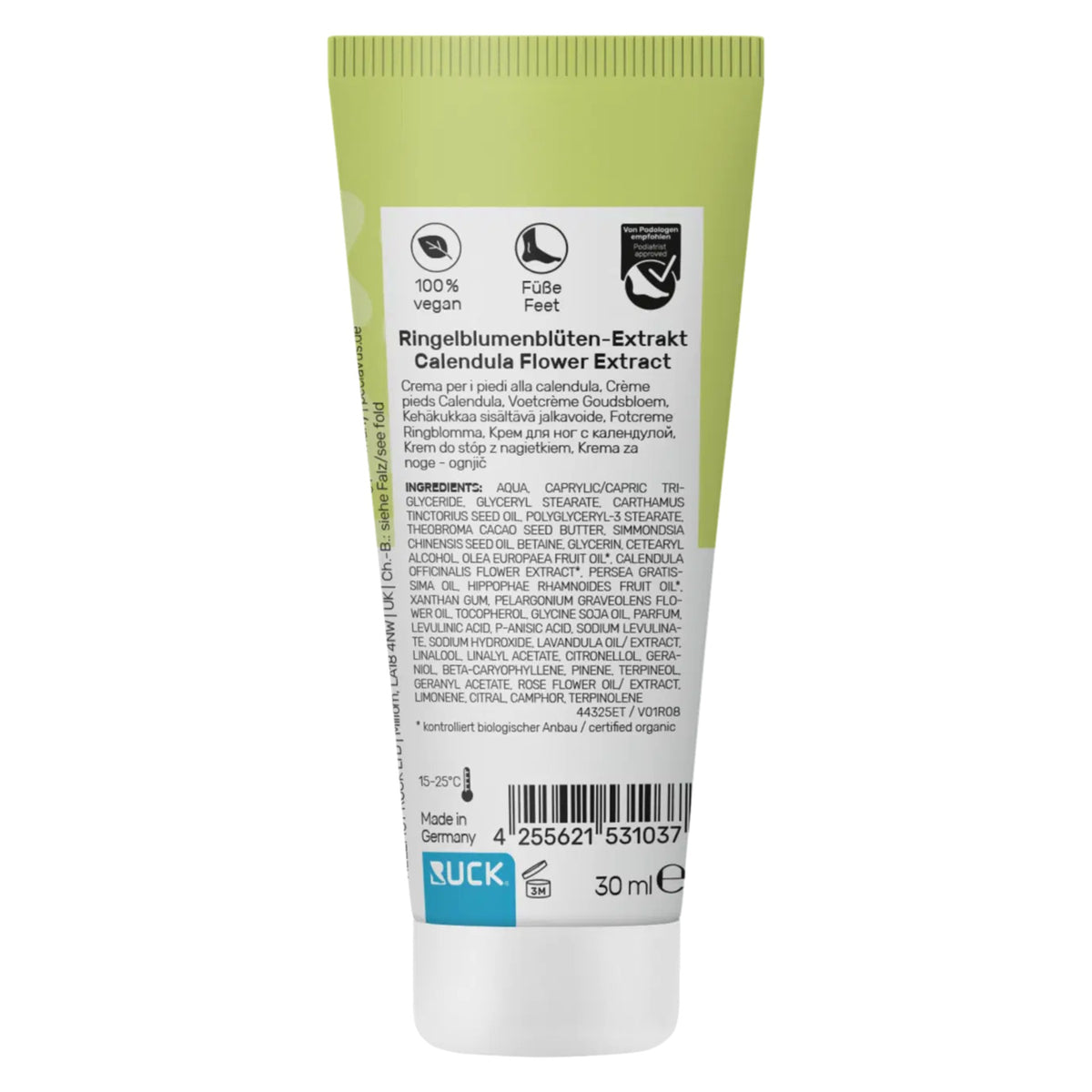 PECLAVUS peclavus PODOcare Fußcreme Ringelblume – raue Haut, 30ml, Tube Rückseite