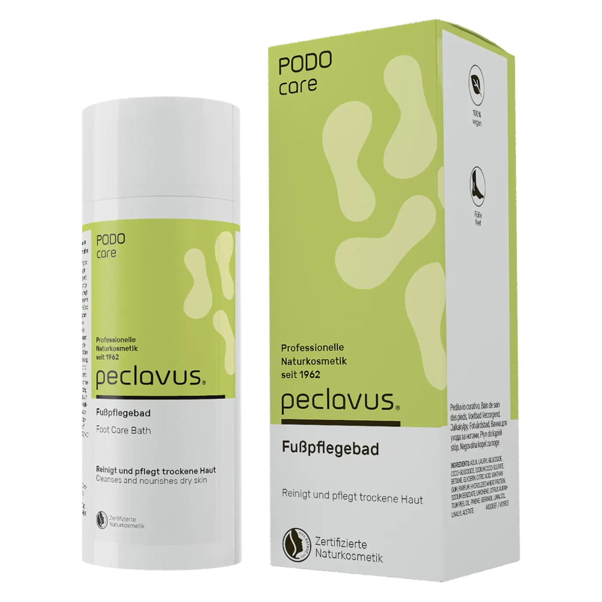 PECLAVUS peclavus PODOcare Fußpflegebad – für trockene Haut, 150ml, Flasche und Umkarton