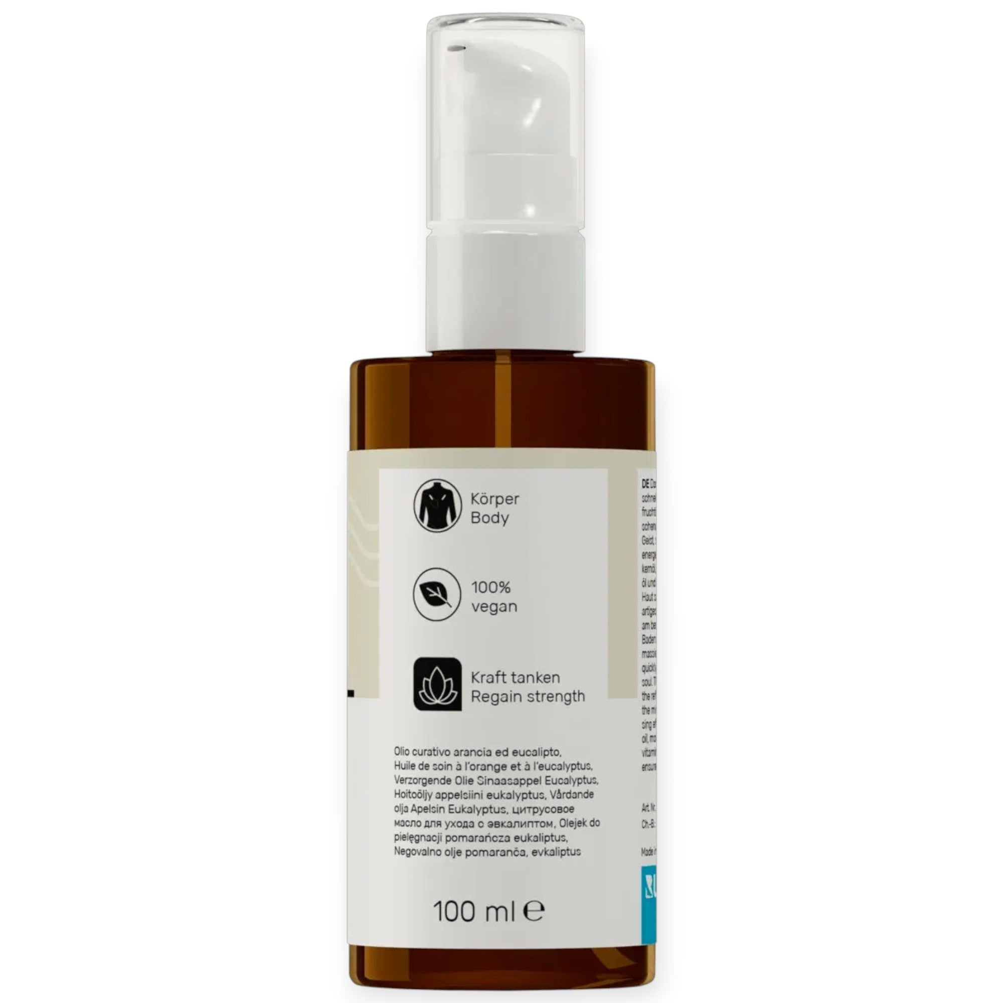 PECLAVUS Pflegeöl Orange Eukalyptus, 100ml, Pumpspender Rückseite