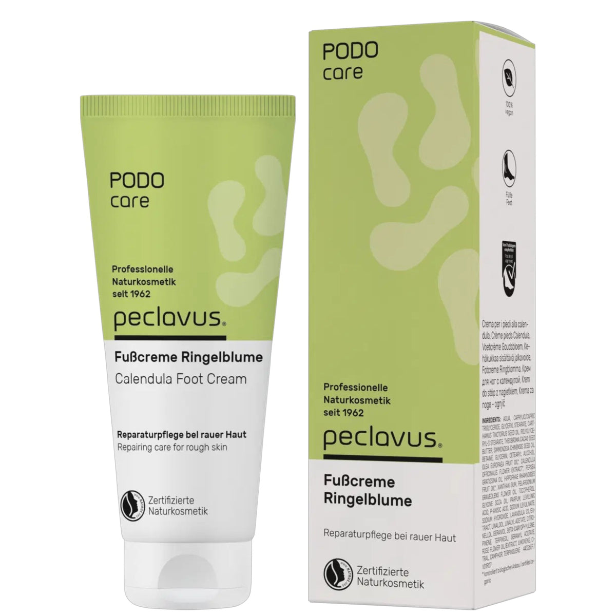 PECLAVUS PODOcare Fußcreme Ringelblume – für raue Haut, 100ml, Tube und Umkarton