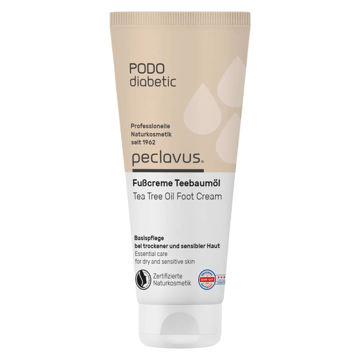 PECLAVUS PODOdiabetic Fußcreme Teebaumöl – für sehr trockene und sensible Haut, 100ml, Tube