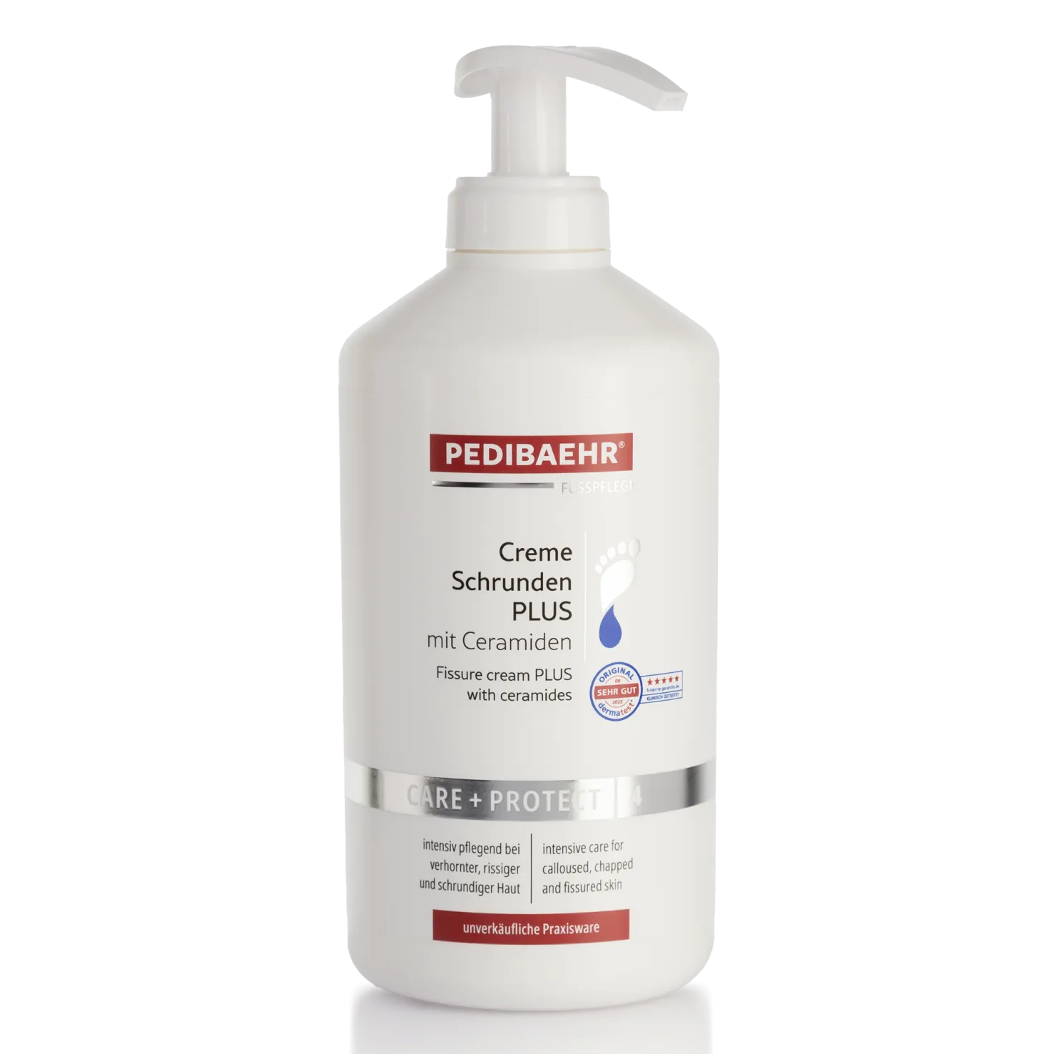 PEDIBAEHR Creme Schrunden PLUS mit Ceramiden – für rissige Fußhaut, 500ml, Flasche mit Pumpspender