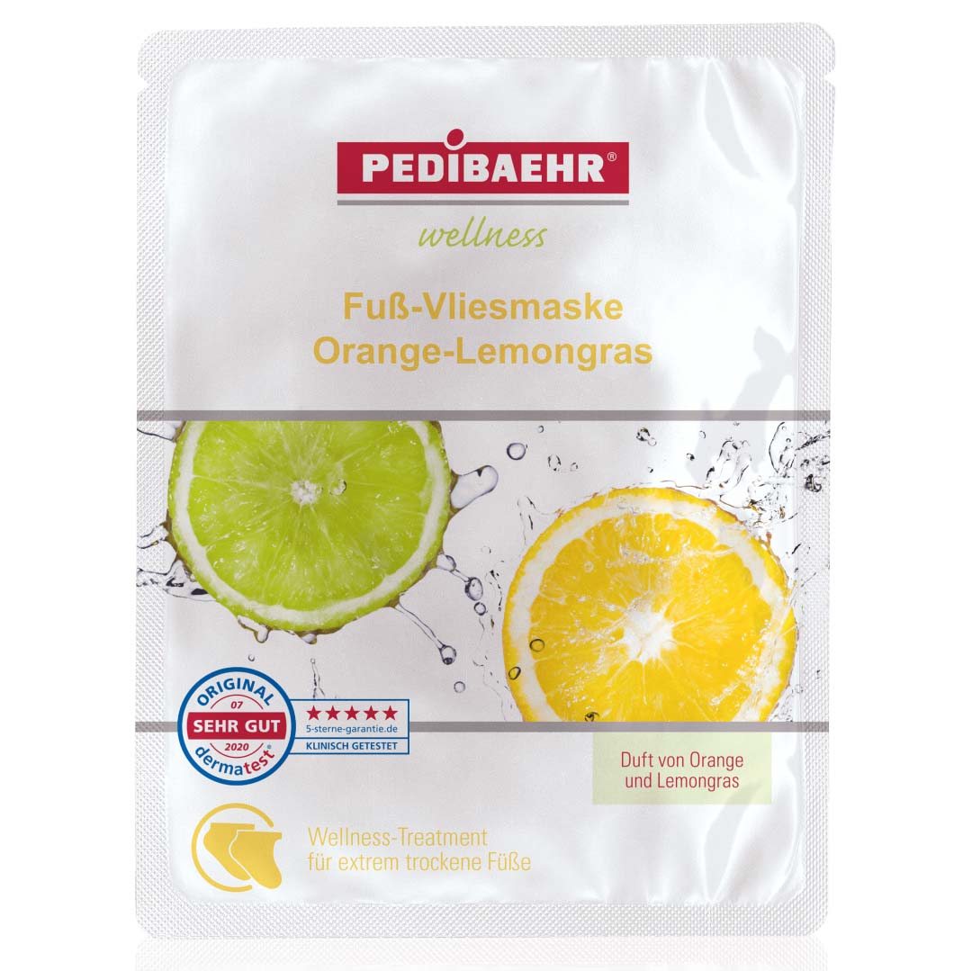 PEDIBAEHR Fuß-Vliesmaske Orange-Lemongras , 1Paar, Sachet