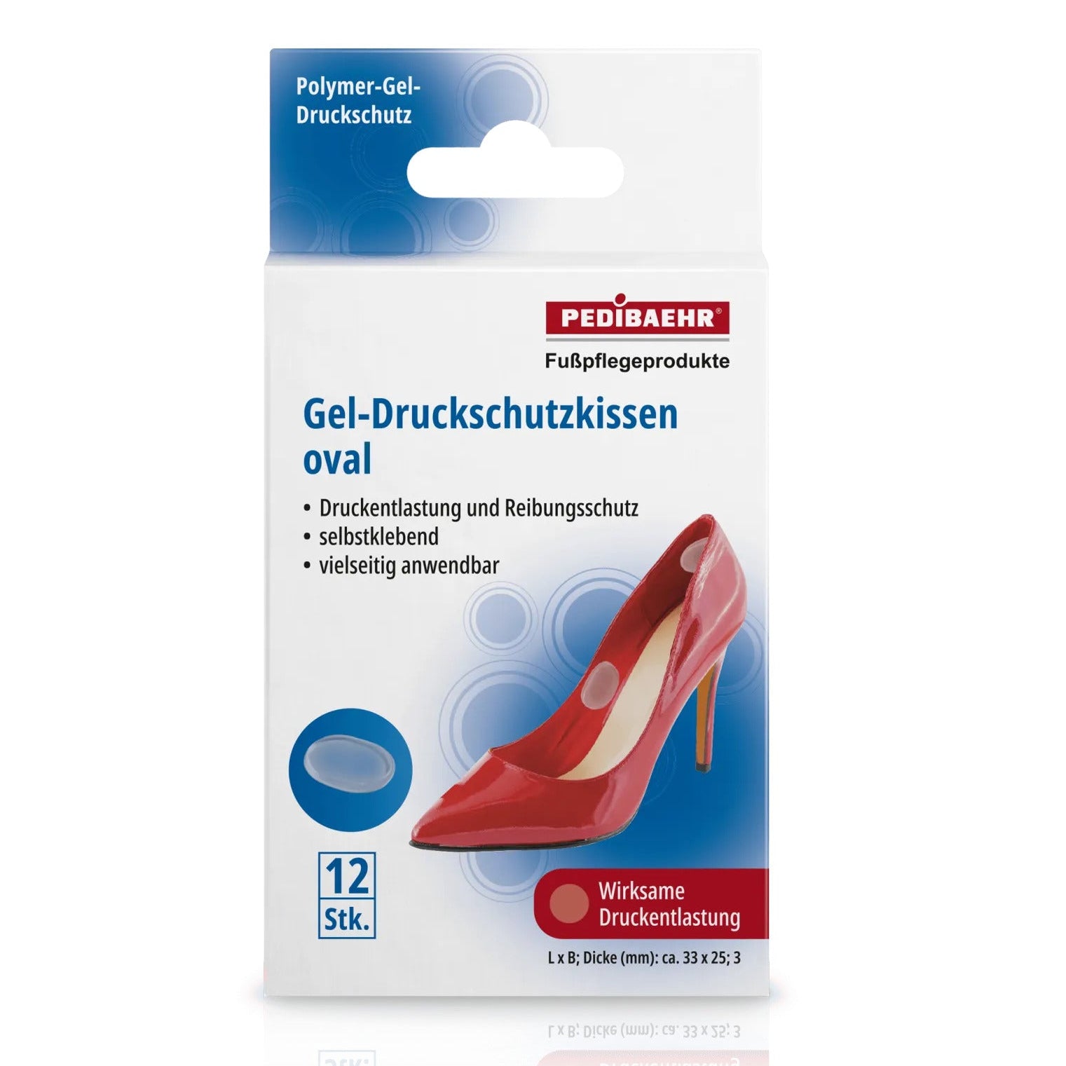 PEDIBAEHR Gel- Druckschutzkissen (oval), 12 Stk, Verpackung