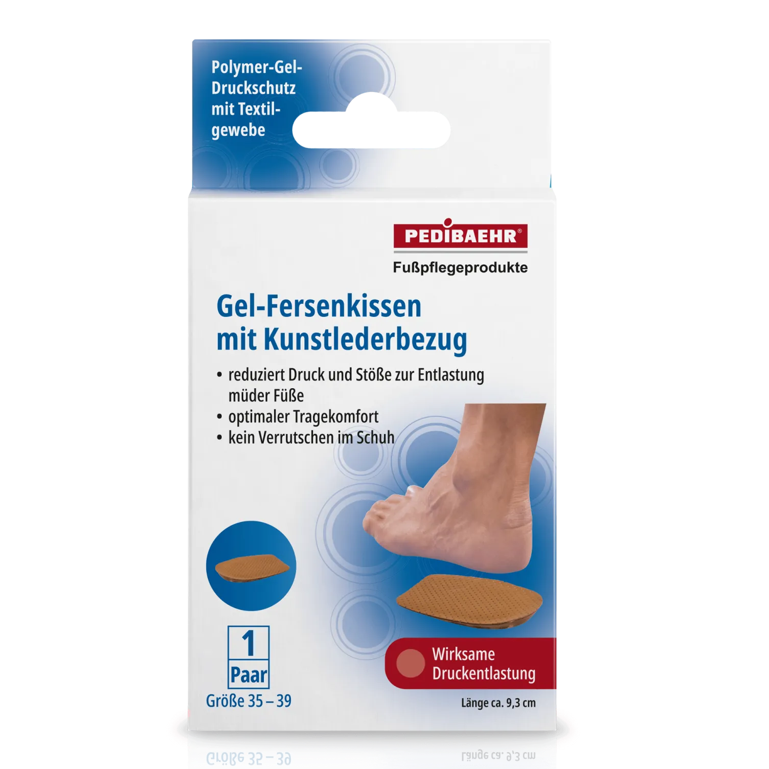 PEDIBAEHR Gel-Fersenkissen mit Kunstlederbezug , 1 Paar, Größe 35-39 Verpackung