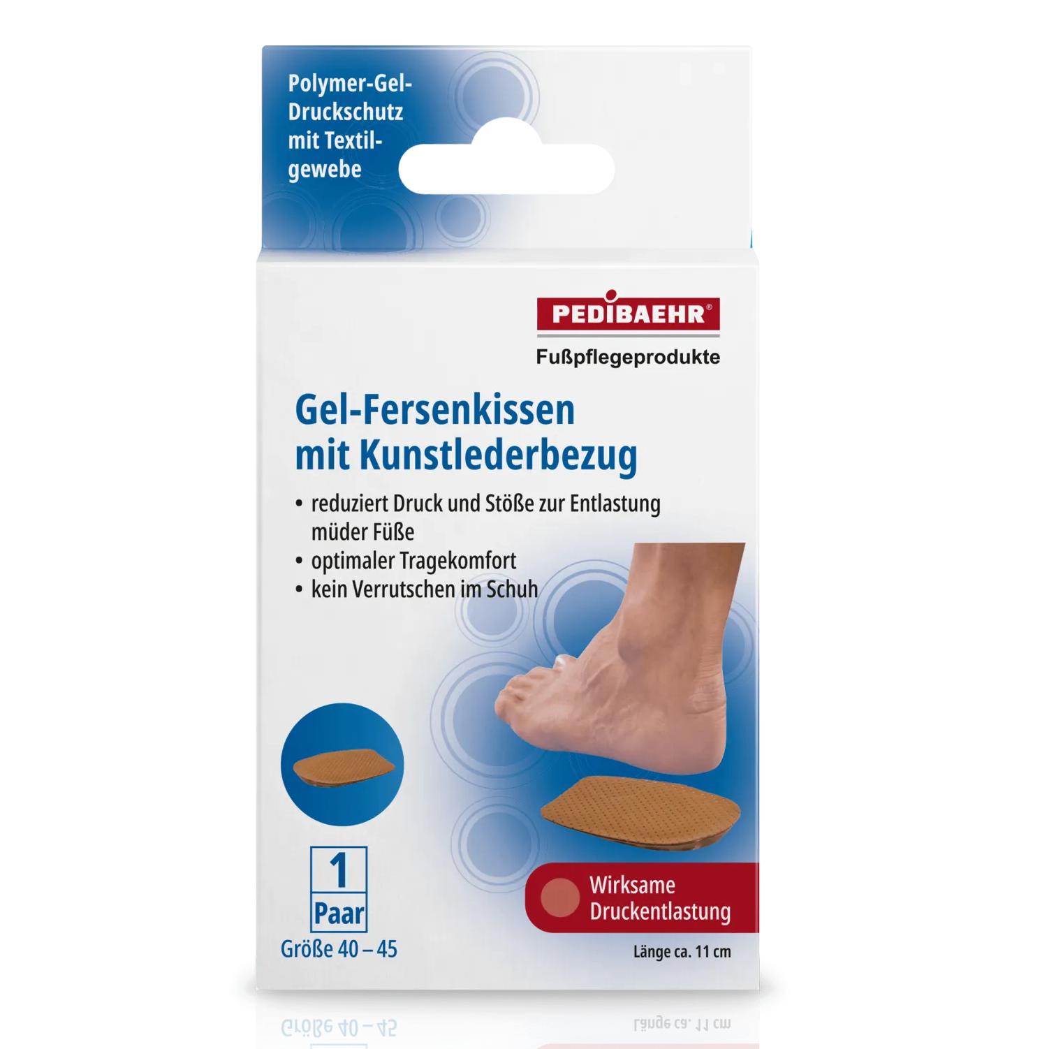 PEDIBAEHR Gel-Fersenkissen mit Kunstlederbezug , 1 Paar, Größe 40-45 Verpackung