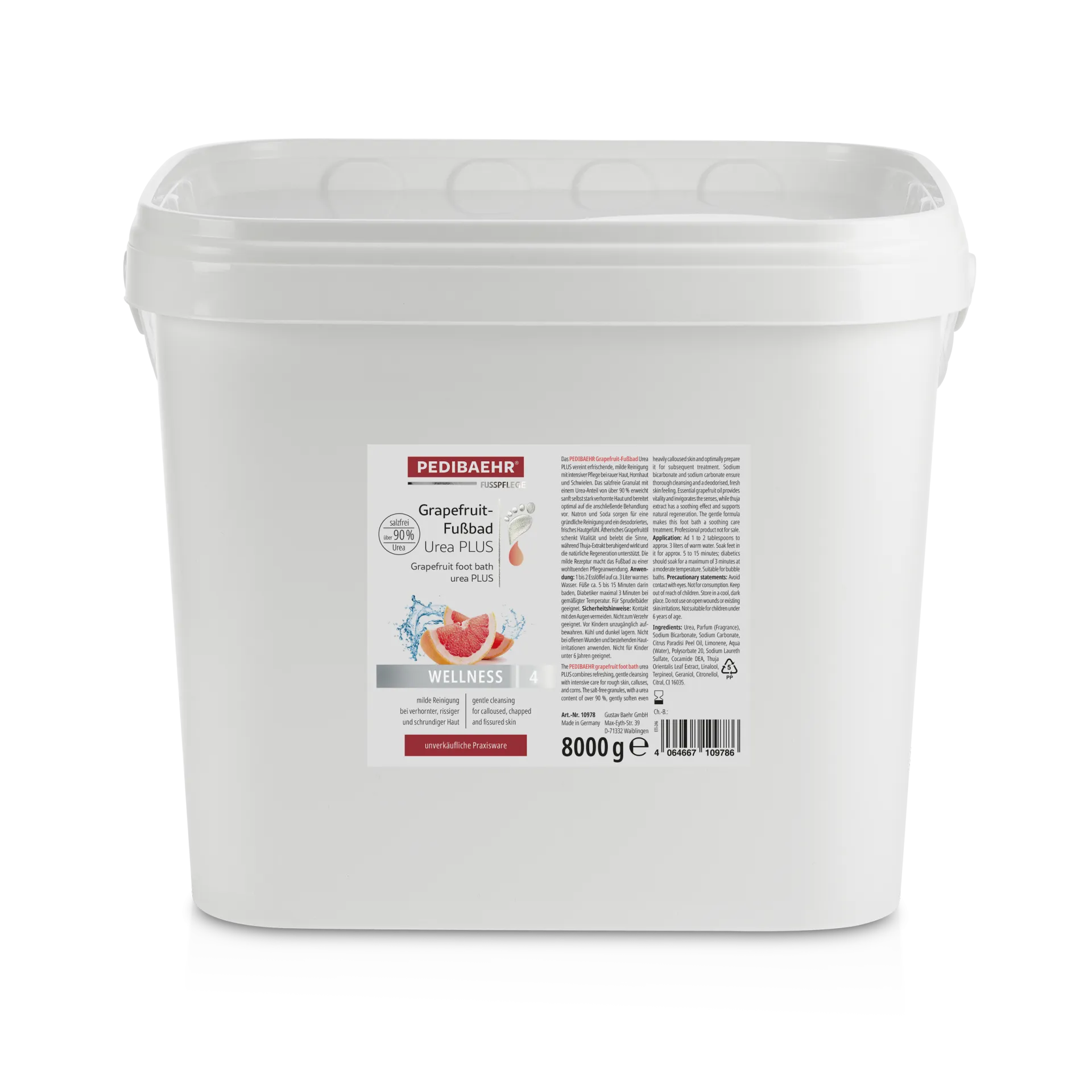 PEDIBAEHR Grapefruit-Fußbad Urea PLUS – für frische, gepflegte Füße, 8kg, Eimer