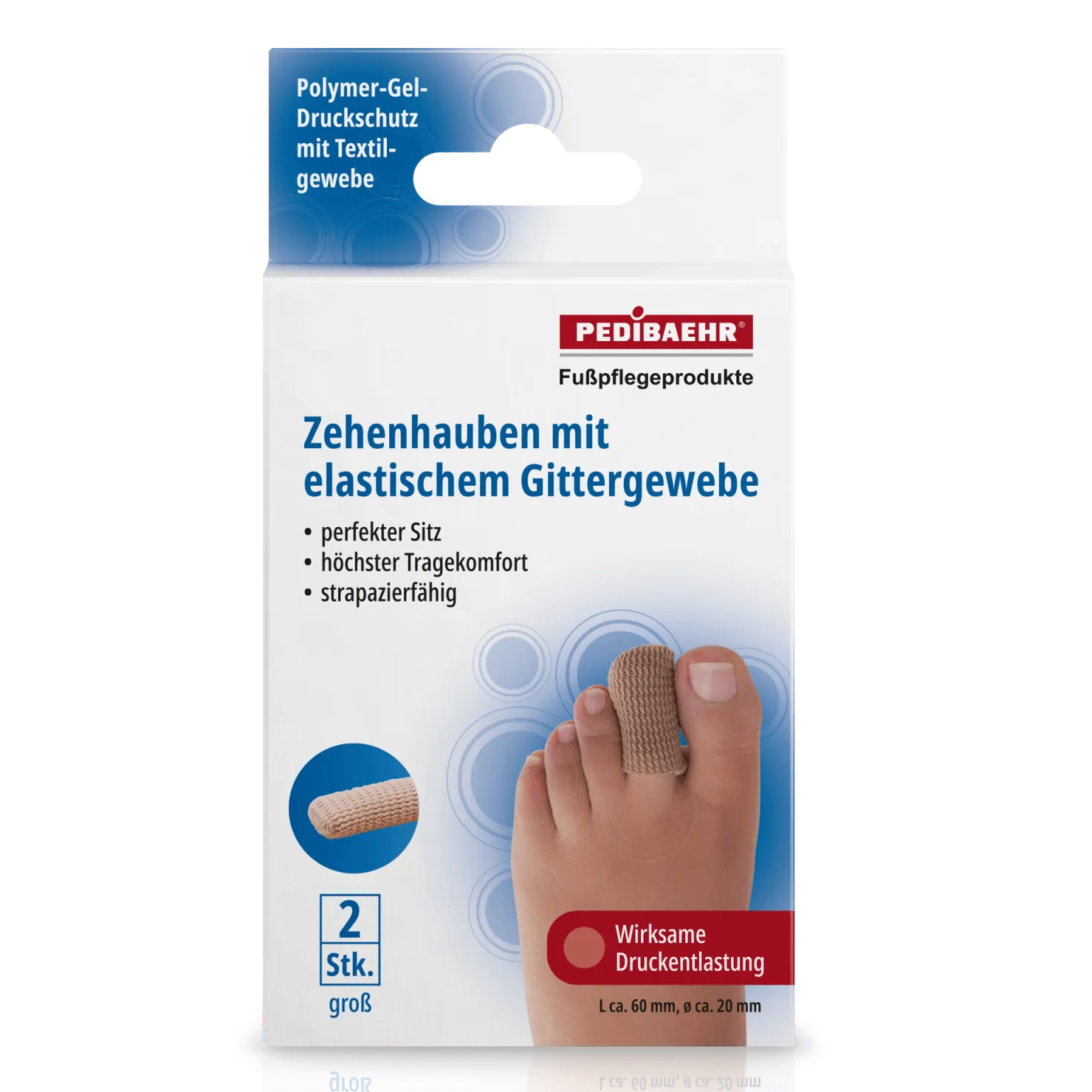PEDIBAEHR Zehenhauben mit elastischem Gittergewebe – Druckschutz für Zehen & Nagelfalz, 2stk, Umkarton