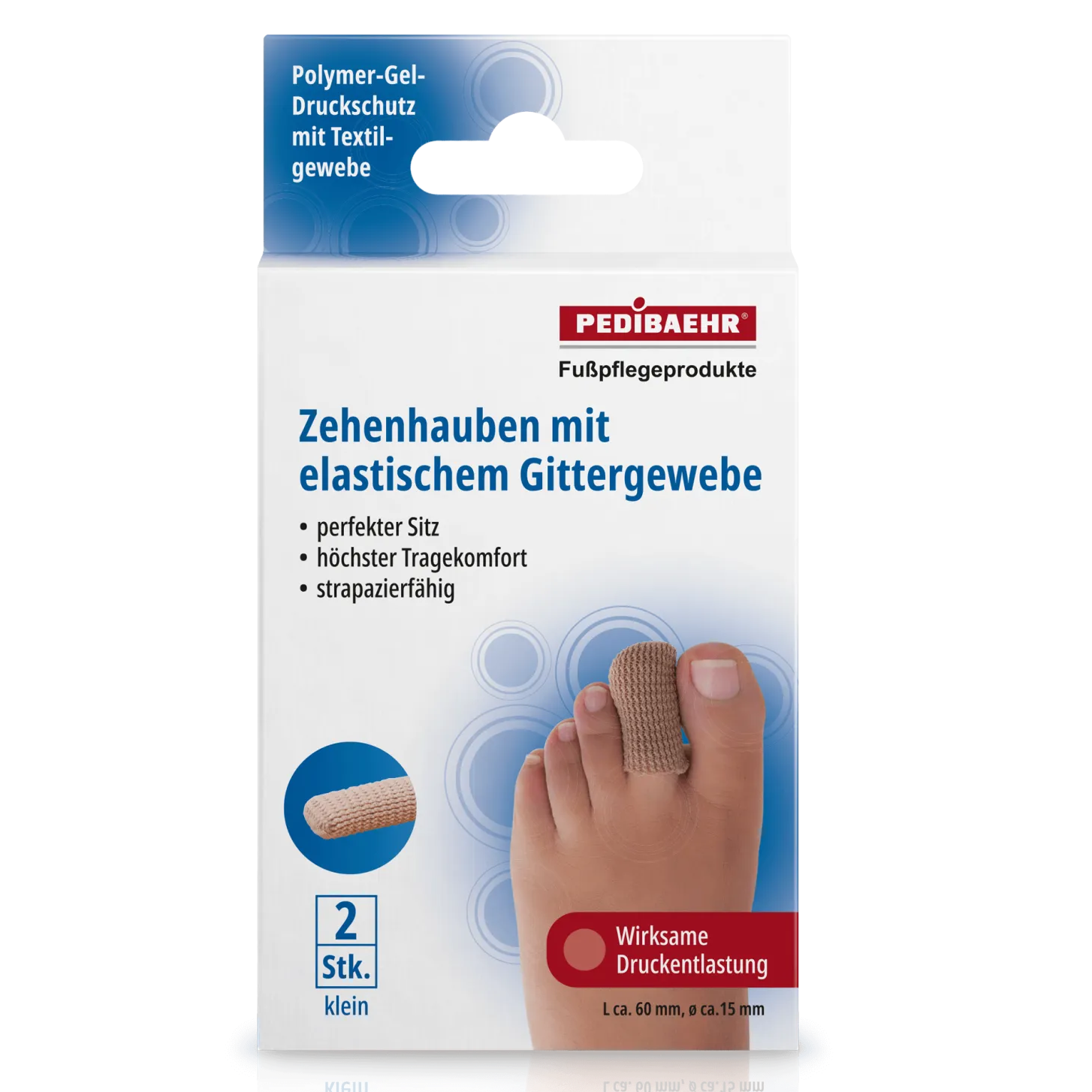 PEDIBAEHR Zehenhauben mit elastischem Gittergewebe klein – Druckschutz für Zehen & Nagelfalz, 2stk, Umkarton