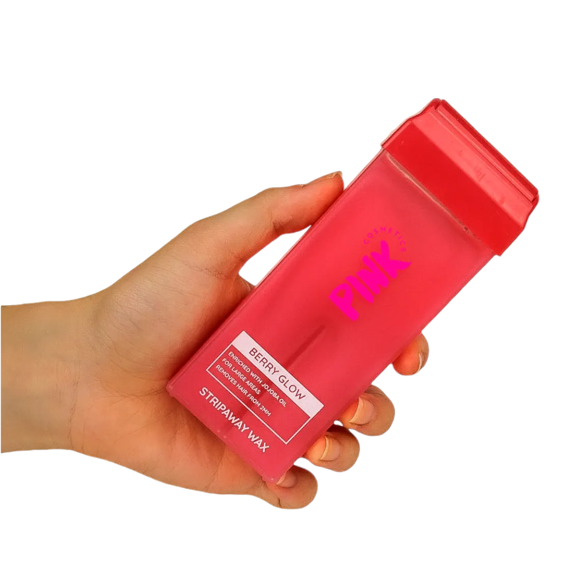 PINK COSMETICS StripAway Wax Roll-on – Wax für großflächige Haarentfernung, 100ml, Hand hält Patrone