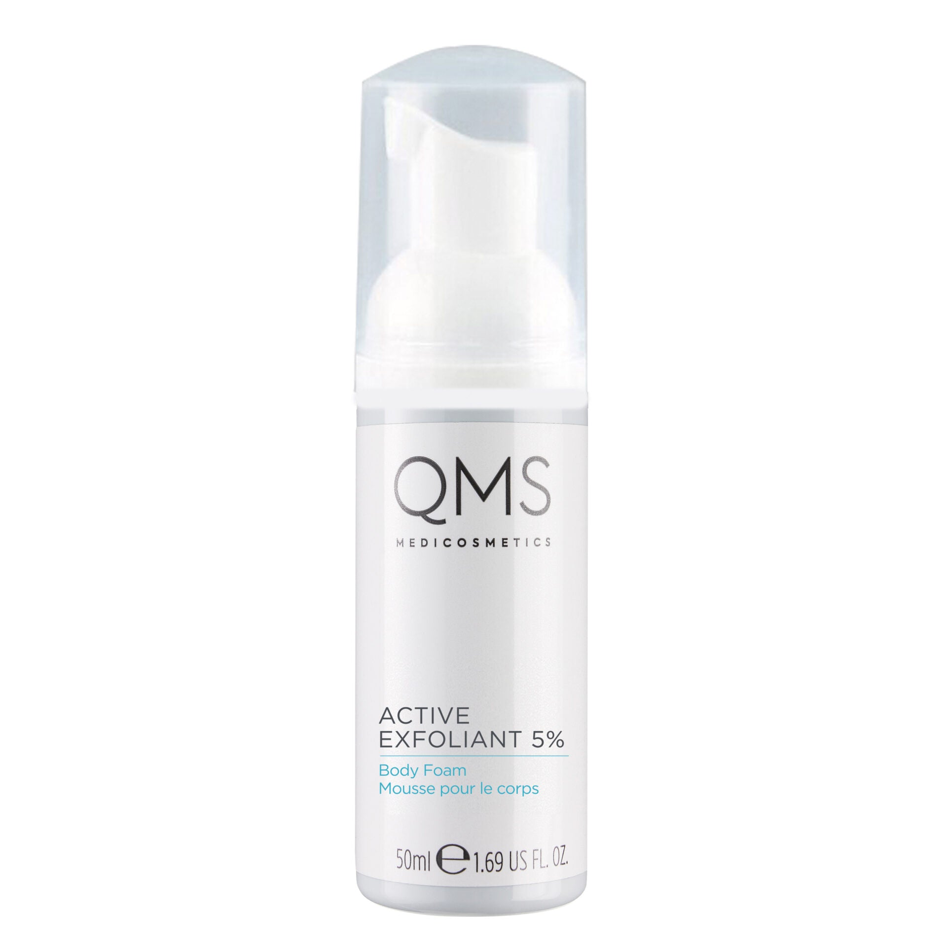 QMS Active Exfoliant 5% Body Foam – peelender Duschschaum, 50ml, Schaumspender