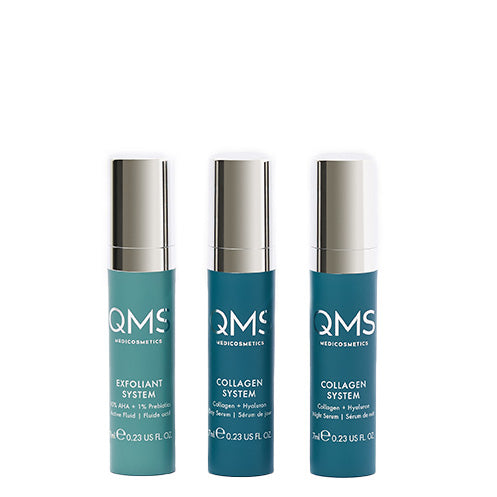 QMS CORE SYSTEM Collagen + Exfoliant Set Strong – Anti-Aging Pflege-Routine, 3x7ml, Spender