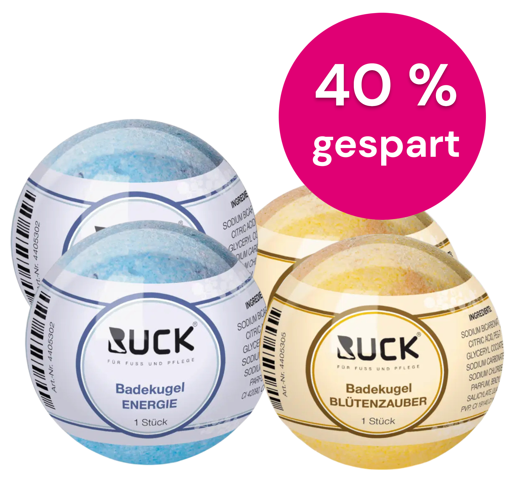 RUCK Badekugel-Set - 2 x Blütenzauber + 2 x Energie, 4stk