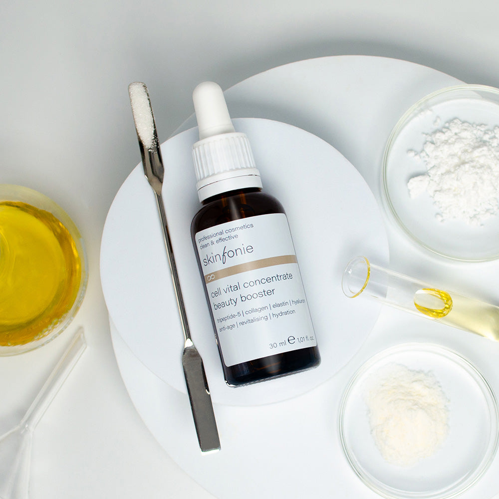 SKINFONIE cell vital concentrate beauty booster – Anti-Aging-Konzentrat, 30ml, Pippetenflasche mit Reagenzgläsern Petrischalen und Spatel