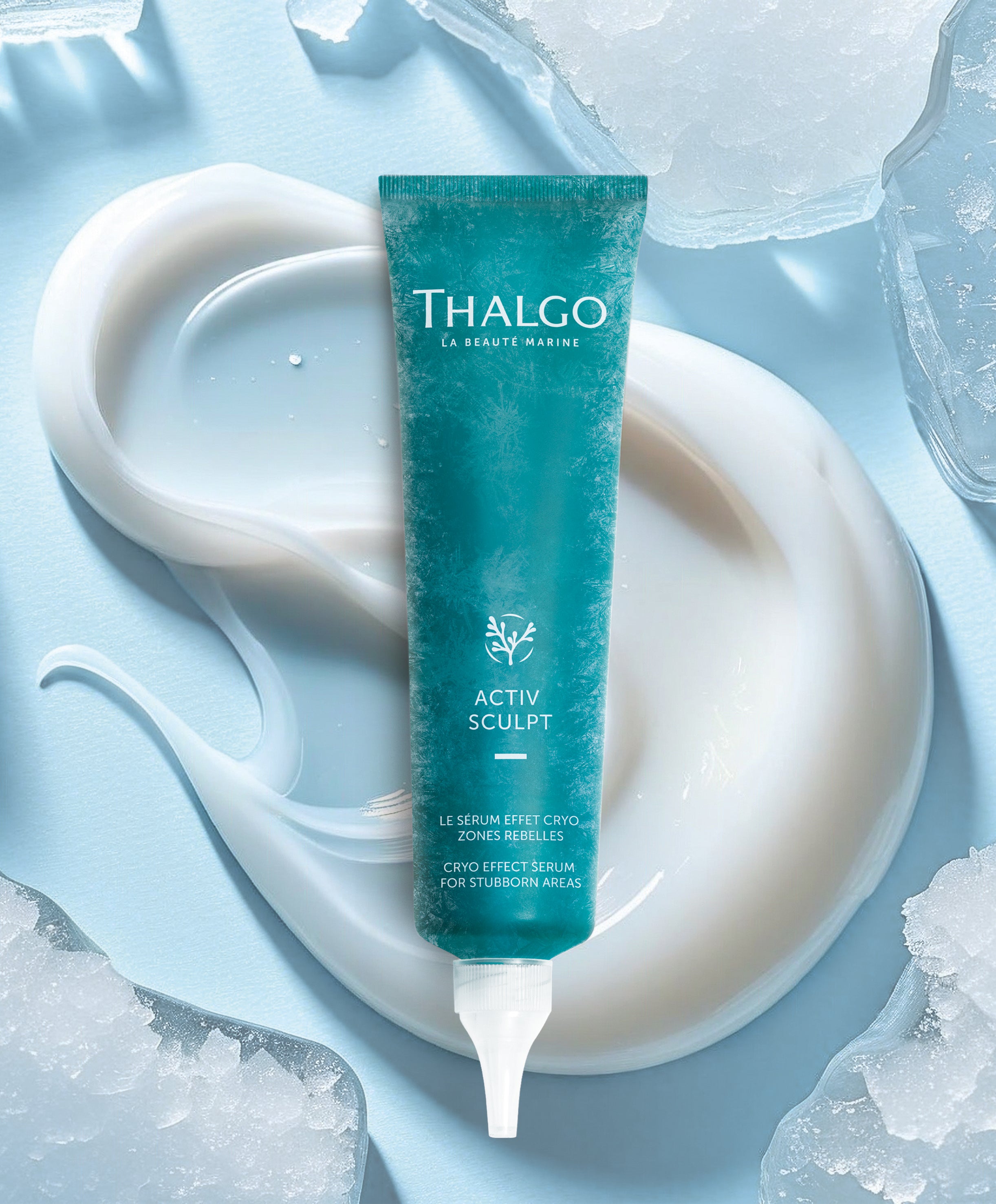 THALGO ACTIV SCULPT Cryo-Sculpt Serum – Konturpflege, 150ml, Tube mit Eis und Cremeprobe