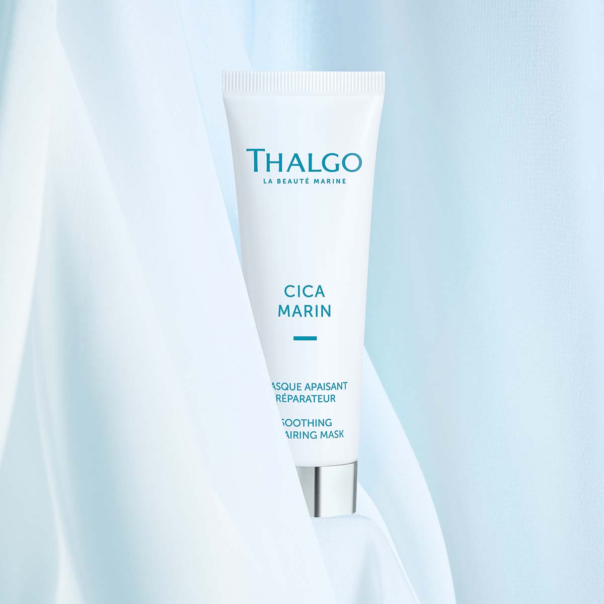 THALGO CICA MARIN Beruhigende und reparierende Maske – 50ml, Tube in Stoffalte stehend