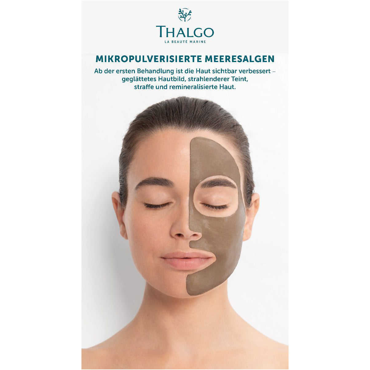 THALGO Marine Essentials - Mikropulverisierte Meeresalgen – 10x40g, Frau wendet Maske im Gesicht an