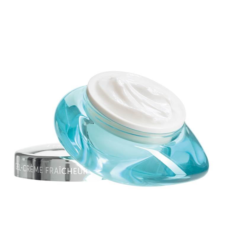 THALGO Source Marine - Kühlendes Feuchtigkeitsfluid – 50ml, Tiegel offen gegen Deckel gekippt