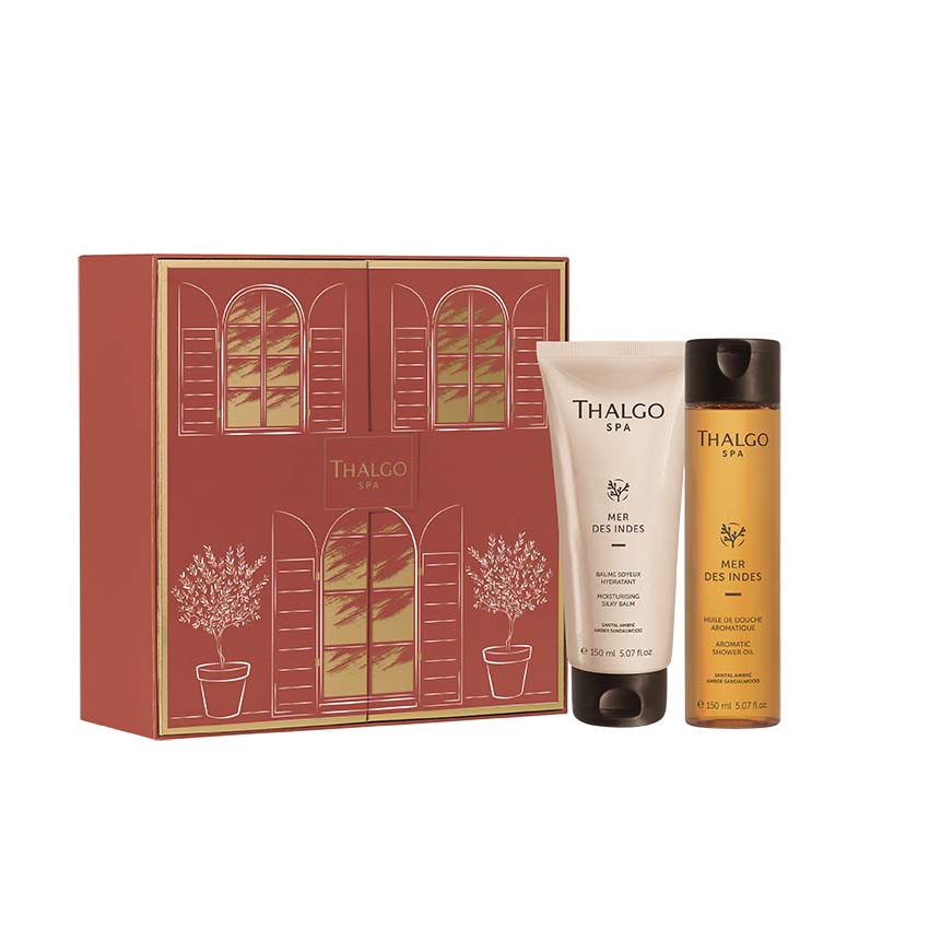 THALGO Weihnachtszauber Mer des Indes – Geschenkset, 2x150ml, Umkarton und Produkte