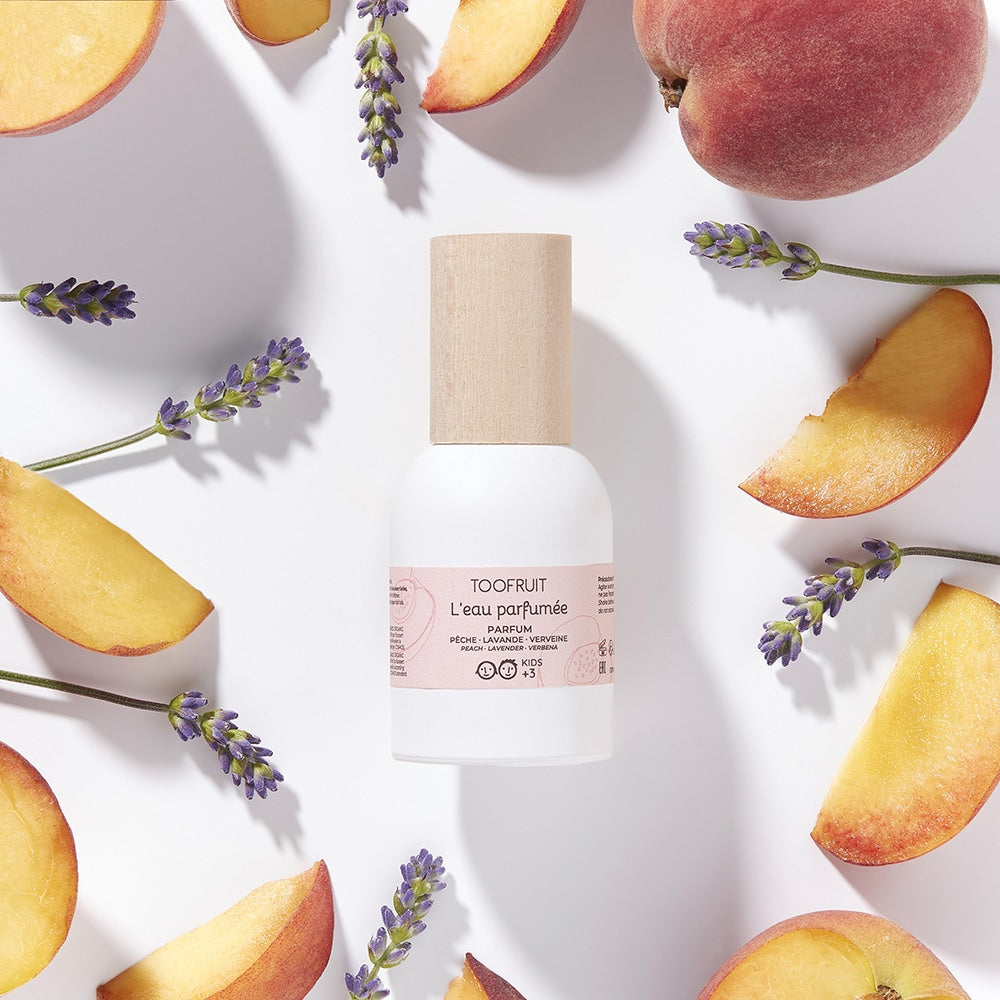 TOOFRUIT Duftessenz  – 30ml, Flacon mit Pfirsichen und Lavendelblüten