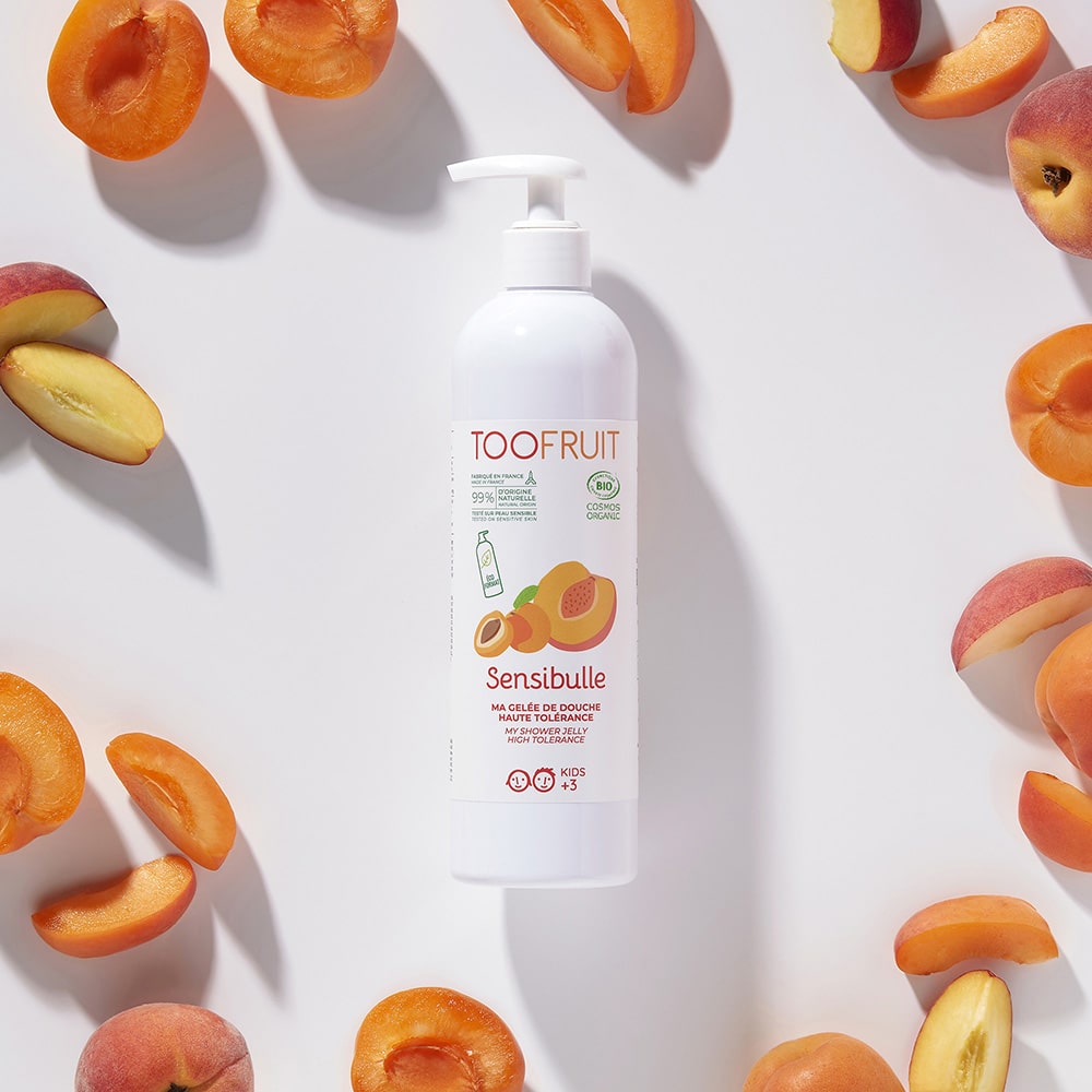 TOOFRUIT Duschgel – 400ml, Pumpspender mit Pfirsichen und Aprikosen