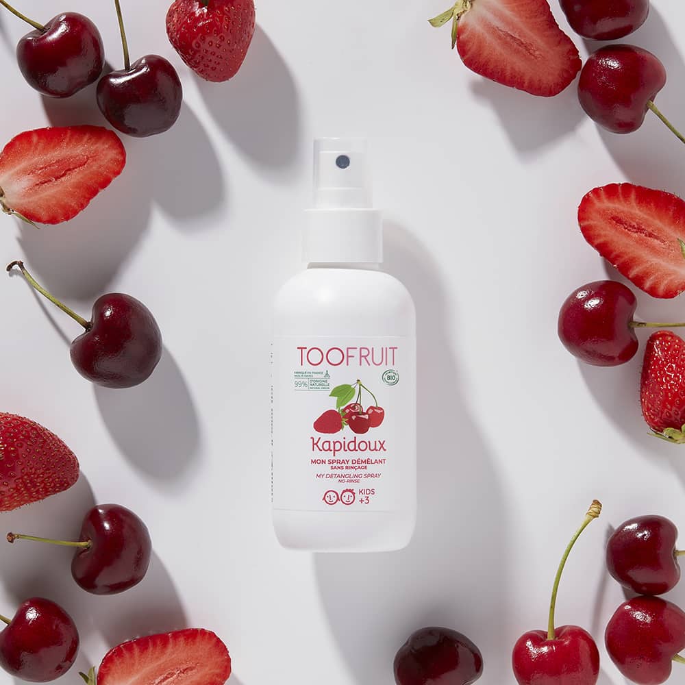 TOOFRUIT Kapidoux Entwirrungsspray – 125ml, Sprühflasche mit Kirschen und Erdbeeren