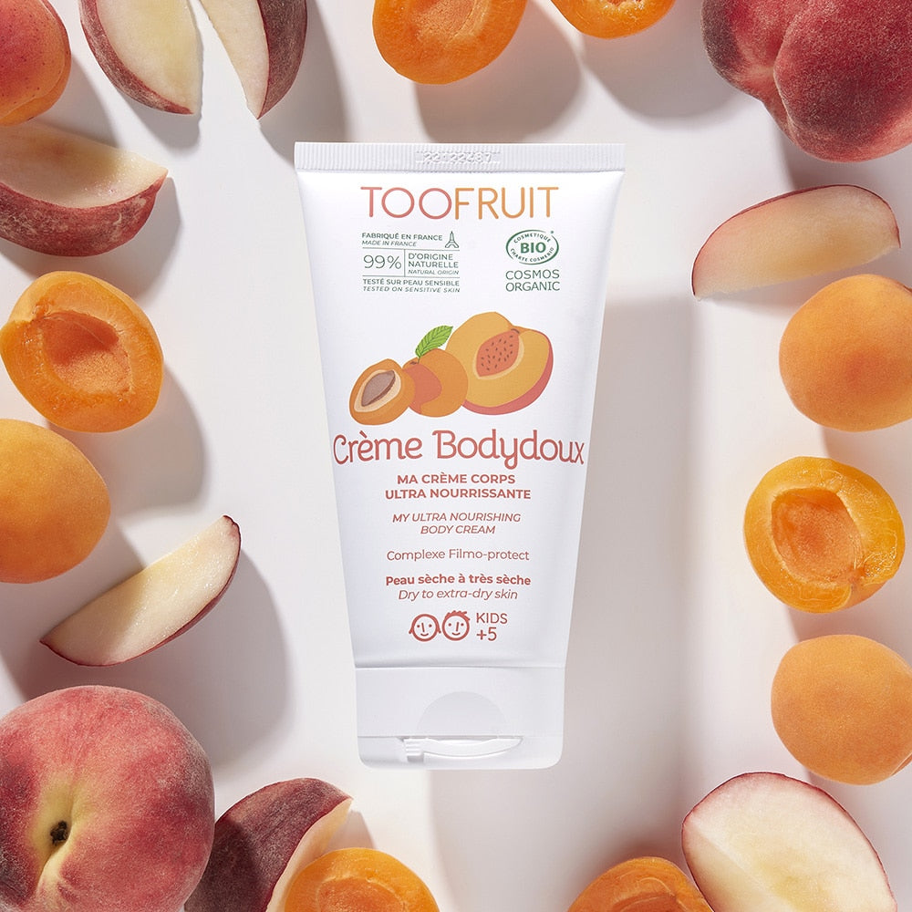 TOOFRUIT Körpercreme – Pfirsich - Aprikose , 150ml, Tube mit Pfirsichen und Aprikosen
