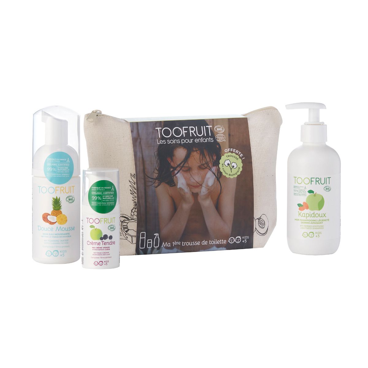 TOOFRUIT Mein erster Kulturbeutel – Pflege-Set, 1Stk, Tasche und Einzelprodukte