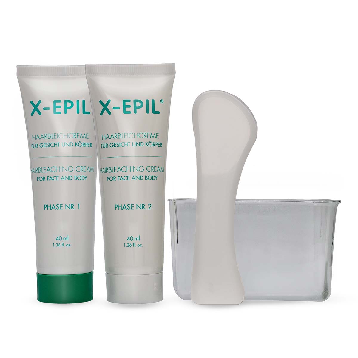 X-EPIL Haarbleichcreme Extra Sensitive Set, 2x40ml, Tuben Spatel und Anmischgefäß