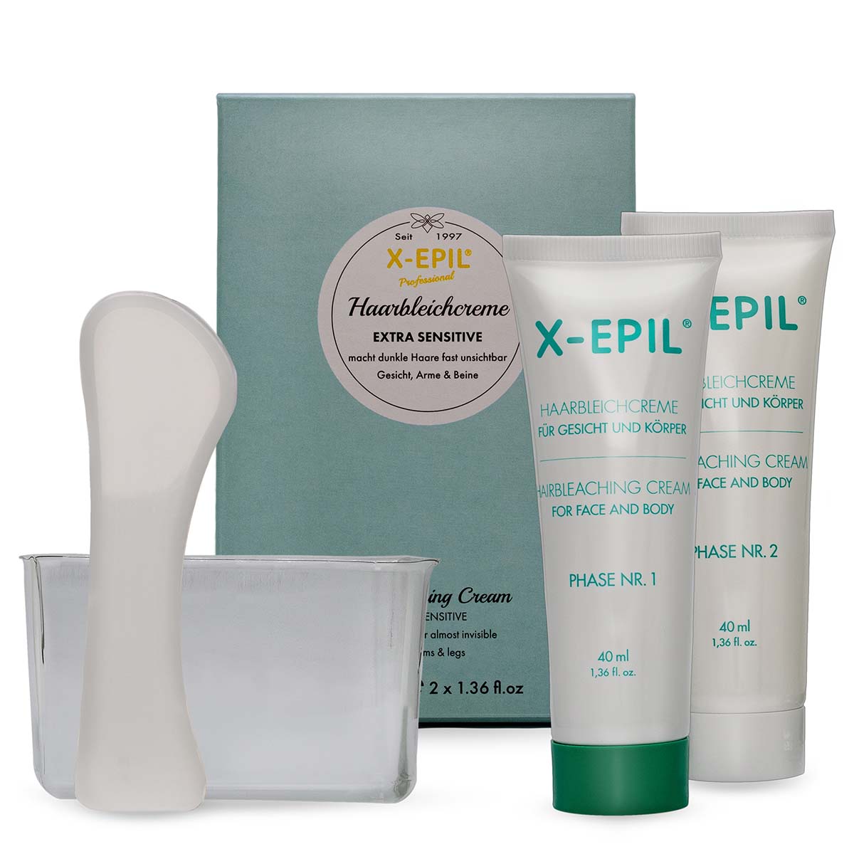 X-EPIL Haarbleichcreme Extra Sensitive Set, 2x40ml, Umkarton und Einzelprodukte