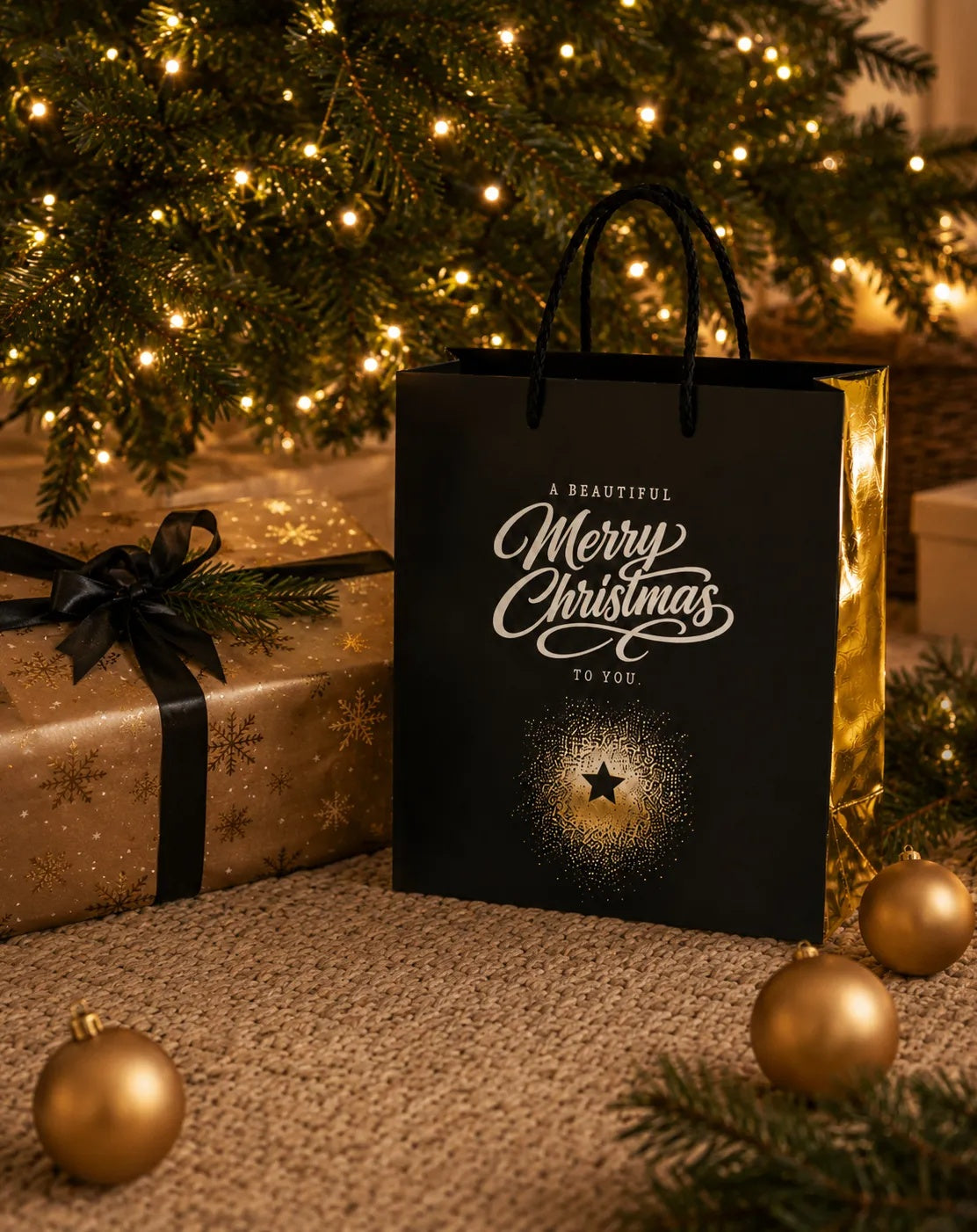 Papier-Tragetasche "Merry Christmas" 17,8 x 10,3 x 22,8 cm